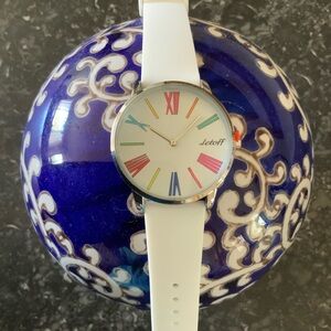 Colorful White Japanese Movement Watch With Roman Numerals NIB